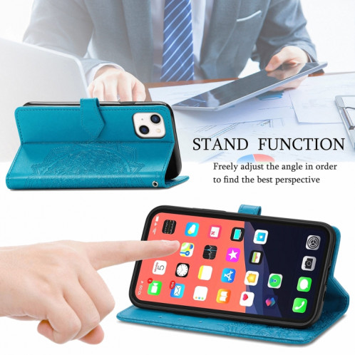 Horizon Horizontal horizontal en relief de Mandala avec support et portefeuille et portefeuille pour iPhone 13 mini (bleu) SH304D2-07
