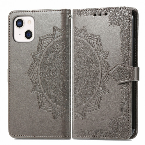 Horizon Horizontal Horizontal Horizontal de Mandala avec support & Three Card Slots & Wallet & Lanière pour iPhone 13 Mini (gris) SH304E1646-07