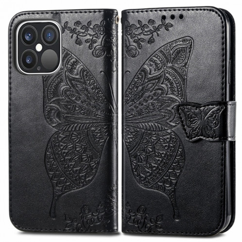 Boîtier à rabat horizontal horizontal en relief de papillon avec support / portefeuille / portefeuille pour iPhone 13 Pro (Noir) SH802A1027-07