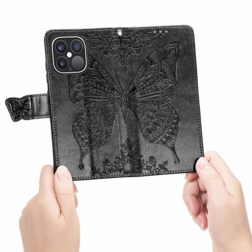 Boîtier à rabat horizontal horizontal en relief de papillon avec support / portefeuille / portefeuille pour iPhone 13 Pro (Noir) SH802A1027-07