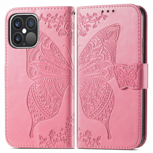Boîtier à rabat horizontal horizontal en relief de papillon avec support / portefeuille / portefeuille pour iPhone 13 PRO (rose) SH802B867-07