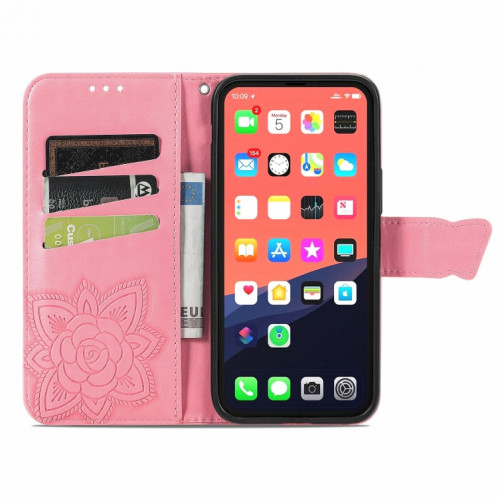 Boîtier à rabat horizontal horizontal en relief de papillon avec support / portefeuille / portefeuille pour iPhone 13 PRO (rose) SH802B867-07