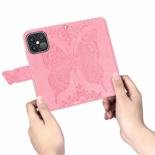 Boîtier à rabat horizontal horizontal en relief de papillon avec support / portefeuille / portefeuille pour iPhone 13 PRO (rose) SH802B867-07