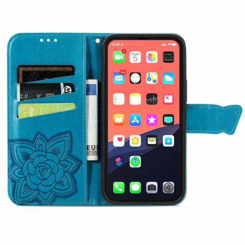 Coque horizontale en cuir horizontal horizontale en relief de papillon avec support / portefeuille / portefeuille pour iPhone 13 PRO (Bleu) SH802D1048-07