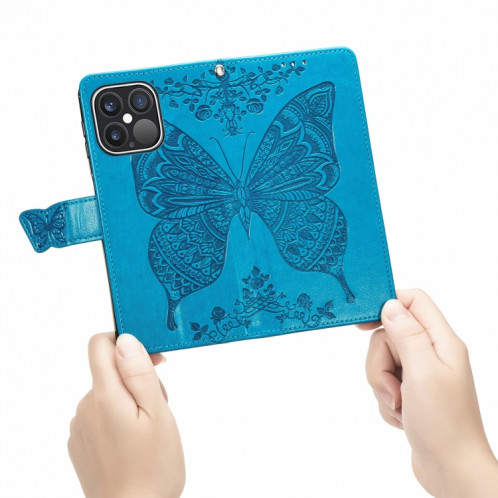 Coque horizontale en cuir horizontal horizontale en relief de papillon avec support / portefeuille / portefeuille pour iPhone 13 PRO (Bleu) SH802D1048-07