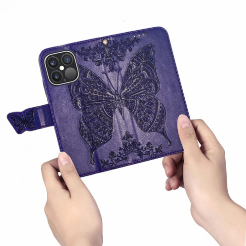 Coque en cuir horizontal horizontal à fleur d'amour papillon avec support / portefeuille / portefeuille / lanière pour iPhone 13 Pro (Violet léger) SH802E1703-07