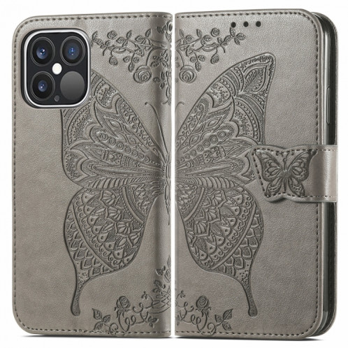 Boîtier à rabat horizontal horizontal en relief de papillon avec support / portefeuille / portefeuille pour iPhone 13 Pro (gris) SH802G1448-07