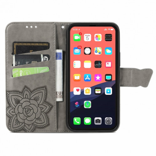 Boîtier en cuir horizontal horizontal à fleur d'amour papillon avec support / portefeuille / portefeuille / lanière pour iPhone 13 (gris) SH803G568-07