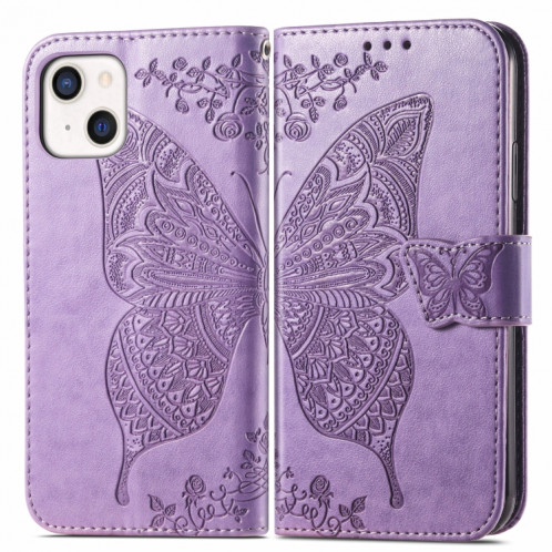 Coque en cuir horizontal horizontal à fleur d'amour papillon avec support / portefeuille / portefeuille pour iPhone 13 mini (Violet léger) SH804E952-07
