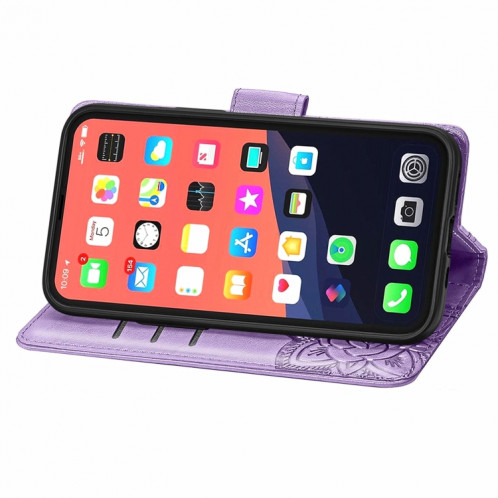 Coque en cuir horizontal horizontal à fleur d'amour papillon avec support / portefeuille / portefeuille pour iPhone 13 mini (Violet léger) SH804E952-07