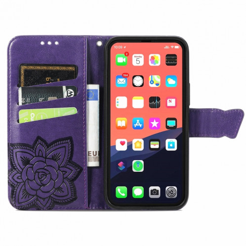 Boîtier en cuir horizontal horizontal à fleur d'amour papillon avec support / portefeuille / portefeuille / lanière pour iPhone 13 mini (violet foncé) SH804F275-07