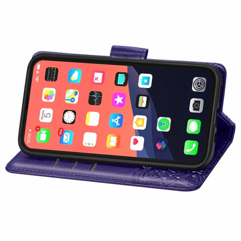 Boîtier en cuir horizontal horizontal à fleur d'amour papillon avec support / portefeuille / portefeuille / lanière pour iPhone 13 mini (violet foncé) SH804F275-07