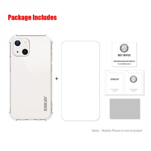 Hat-Prince Enkay Clear TPU Case Soft Soft Case Drop Cover Cover + Clear HD Trempé Glass Protector Film pour iPhone 13 SE9602671-06