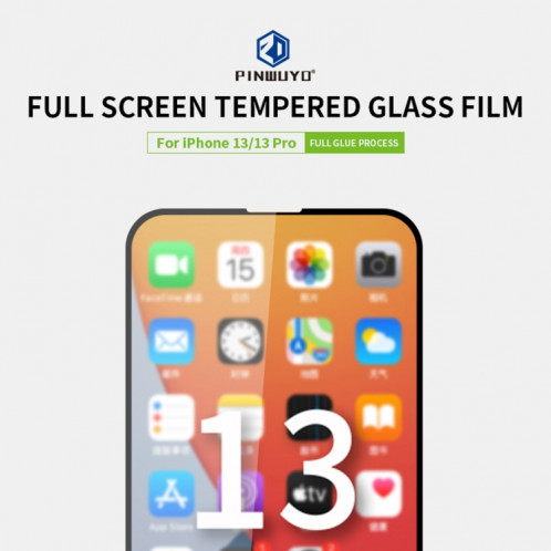 Pinwuyo 9H 2.5D Film de verre trempé en plein écran pour iPhone 13/13 Pro (Noir) SP402A225-07
