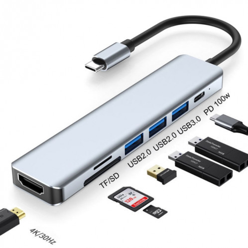 7 en 1 HDMI + SD / TF + USB2.0X2 + USB3.0 + PD à la station d'accueil de type hub de type C SH5637236-07