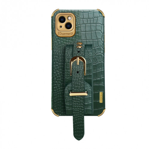 Étui en cuir de motif de crocodile TPU galvanoplié avec bracelet pour iPhone 13 (vert) SH903D1189-09