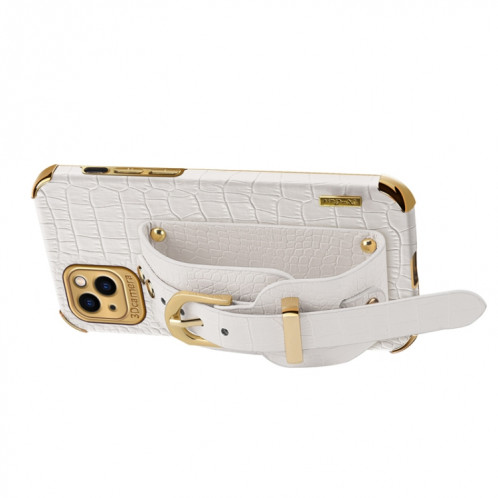 Étui en cuir de crocodile en TPU galvanoplié avec bracelet pour iPhone 13 (blanc) SH903E28-09