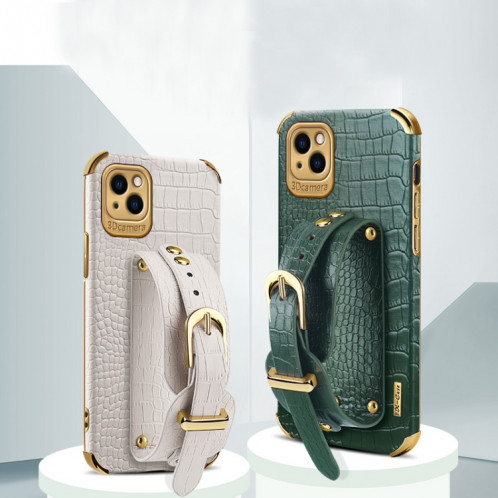 Étui en cuir de motif de crocodile TPU galvanoplié avec bracelet pour iPhone 13 (vert) SH903D1189-09