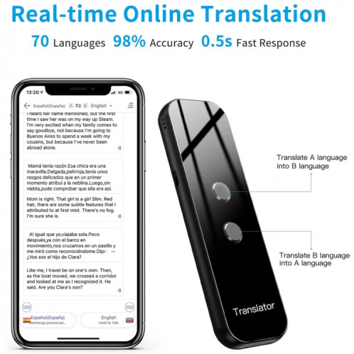 G6 Portable Instant en temps réel Traducteur vocal multi-langues Traducteur d'assistant de voyage personnel (noir) SH001A1727-08