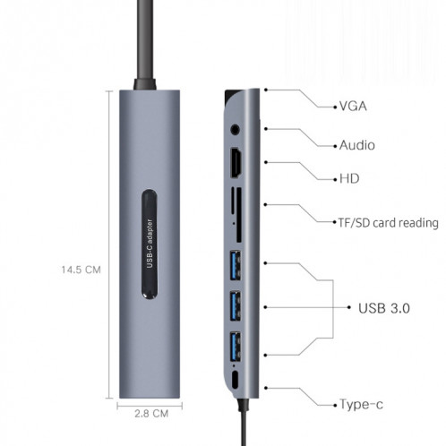 V161B 9-IN-1 Type-C à HD / VGA / USB3.0 / SD / 3.5mm Audio / TF Card Reader Reader SH5896746-05
