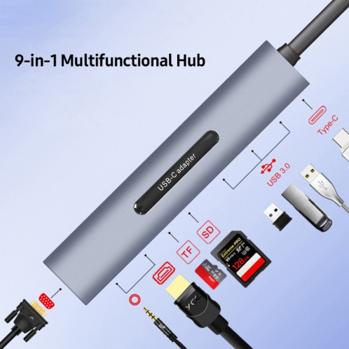 V161B 9-IN-1 Type-C à HD / VGA / USB3.0 / SD / 3.5mm Audio / TF Card Reader Reader SH5896746-05