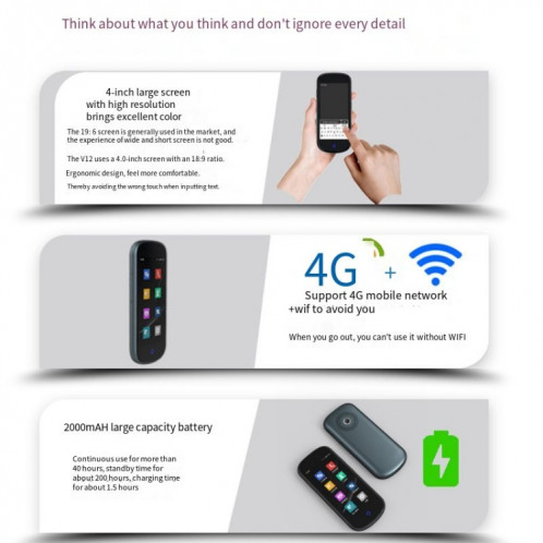 V12 4G Smart Voice Photo Scan Traducteur 4,0 pouces écran tactile WiFi, Support Traducteur portable hors connexion multi-langues SH5906813-06