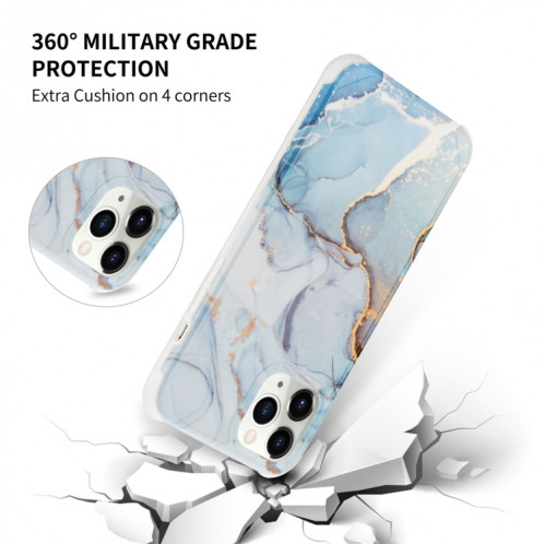 Étui de couverture arrière en marbre en marbre or de quatre coins de seconde coiffure pour iPhone 13 (bleu) SH903H374-07