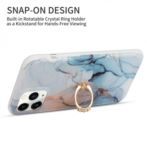 Pour iPhone 13 Pro Quatre Corners Boîte de recouvrement en marbre or en marbre or avec anneau en strass en métal (violet) SH002C1051-06