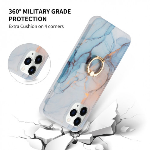 Pour iPhone 13 Pro Quatre Corners Boîte de recouvrement en marbre or en marbre or avec anneau en strass en métal (violet) SH002C1051-06