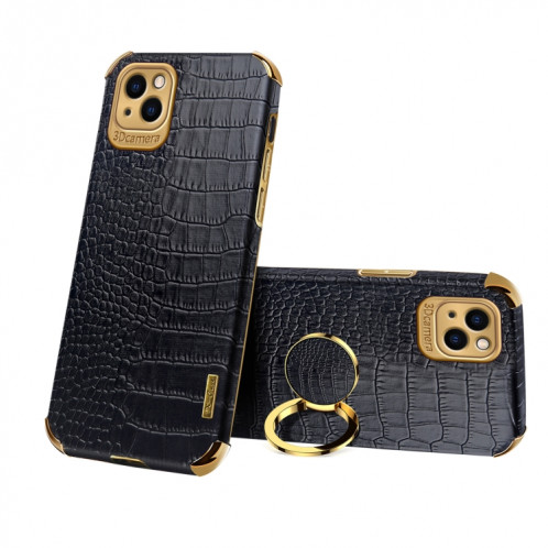 Étui en cuir de motif de crocodile TPU galvanoplié avec porte-bague pour iPhone 13 (noir) SH403A627-07