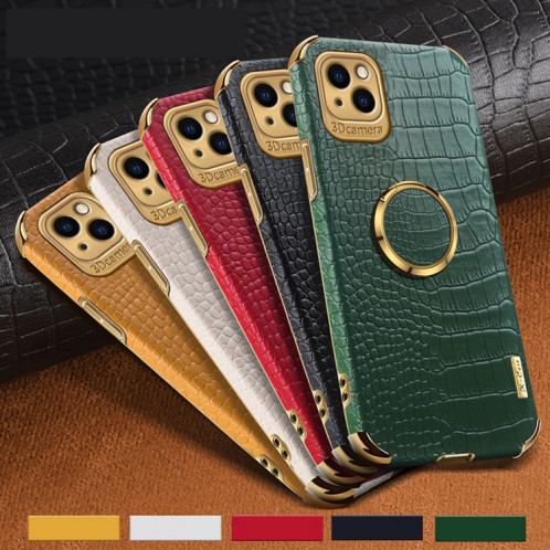 Étui en cuir à motif de crocodile TPU galvanoplié avec porte-bague pour iPhone 13 (rouge) SH403C1293-07