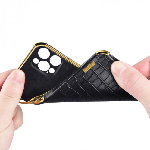 Étui en cuir de motif de crocodile TPU galvanoplié avec porte-bague pour iPhone 13 (noir) SH403A627-07