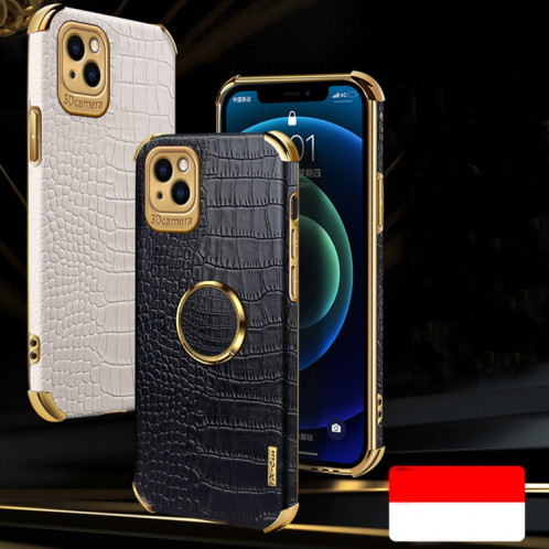 Étui en cuir à motif de crocodile TPU galvanoplié avec porte-bague pour iPhone 13 (rouge) SH403C1293-07