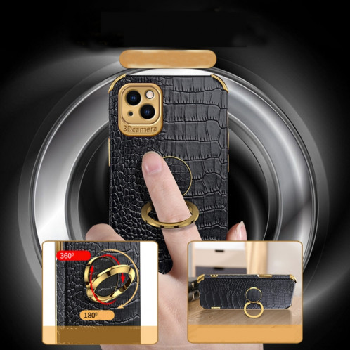 Étui en cuir à motif de crocodile TPU galvanoplié avec porte-bague pour iPhone 13 (rouge) SH403C1293-07