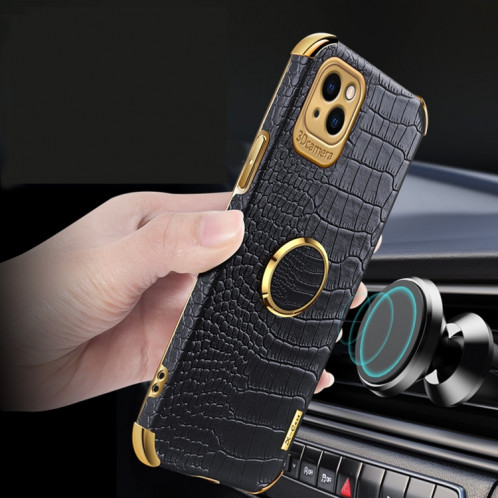Étui en cuir à motif de crocodile TPU galvanoplié avec porte-bague pour iPhone 13 (rouge) SH403C1293-07