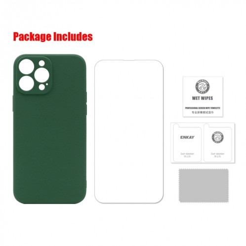 Hat-Prince Enkay Silicone de protection antichoc de protection antichoc couvre-boîtier de protection de protection + protecteur d'écran de verre trempé 9H pour iPhone 13 Pro (Noir) SE101B952-08
