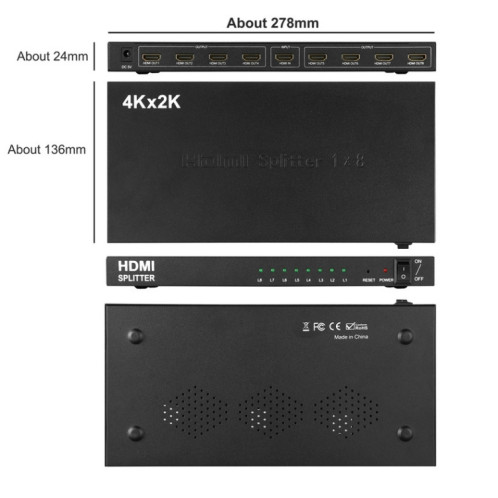 1 x 8 4K x 2K 3840 * 2160 / 30Hz Splitter HDMI SH6609540-06
