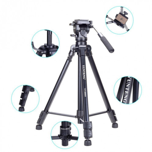 YUNTENG VCT-880 Support de trépied en alliage d'aluminium avec tête tridimensionnelle de trépied SH69381273-07