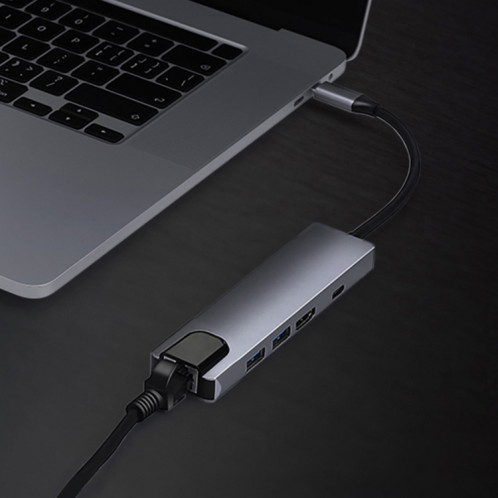 5 sur 1 USB Type-C à RJ45 + USB3.0 x 2 + Adaptateur de moyeu PD + HDMI SH70341118-05