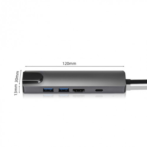 5 sur 1 USB Type-C à RJ45 + USB3.0 x 2 + Adaptateur de moyeu PD + HDMI SH70341118-05