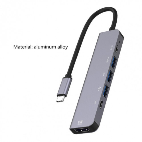 6-en-1 Type-C à HDMI + PD + Type-C + USB3.0 + USB2.0 x 2 Adaptateur hub de station d'accueil SH72301132-05
