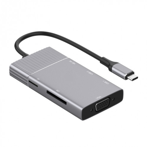 8 en 1 Type-C à HDMI + Type-C + USB X 2 + VGA + SD + TF + 3,5mm Hub Adaptateur SH7264128-05