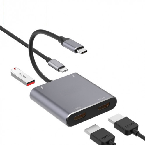 4 en 1 Type-C à Dual HDMI + Adaptateur Hub USB + Type-C SH7284415-05