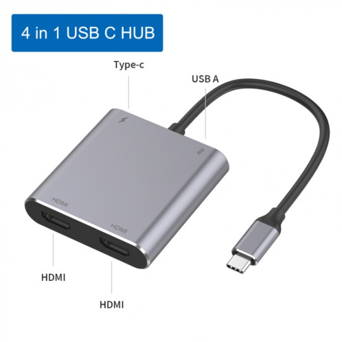 4 en 1 Type-C à Dual HDMI + Adaptateur Hub USB + Type-C SH7284415-05
