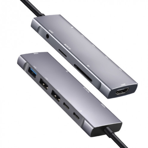 9-en-1 USB Type-C à HDMI + USB3.0x3 + Adaptateur de moyeu audio de type-C + PD + SD / TF + SH72921351-06