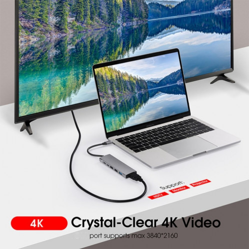 9-en-1 USB Type-C à HDMI + USB3.0x3 + Adaptateur de moyeu audio de type-C + PD + SD / TF + SH72921351-06