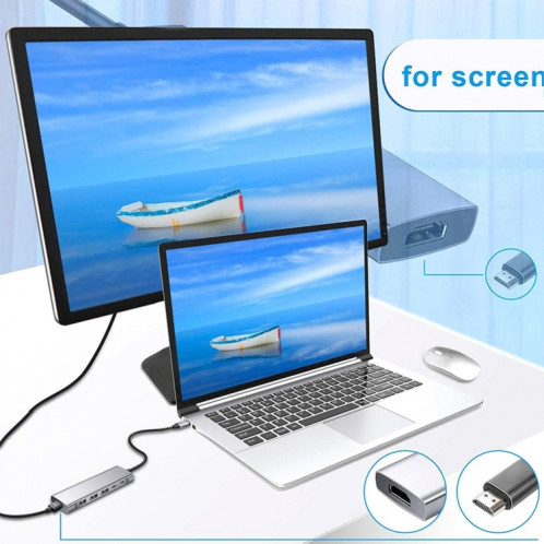 9-en-1 USB Type-C à HDMI + USB3.0x3 + Adaptateur de moyeu audio de type-C + PD + SD / TF + SH72921351-06