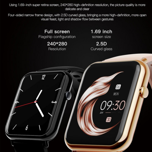 Q19 PRO IP67 SmartWatch Smartwatch 1,69 pouce (Gold + Bourgogne) SH801C570-09