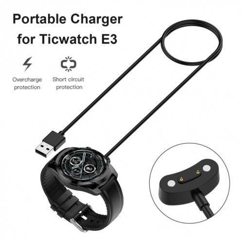 Pour TICWATCH E3 / PRO 3 / PRO 3 LTE Smart Watch Câble de charge, Adaptateur secteur de la station de charge 1M SH7328106-06