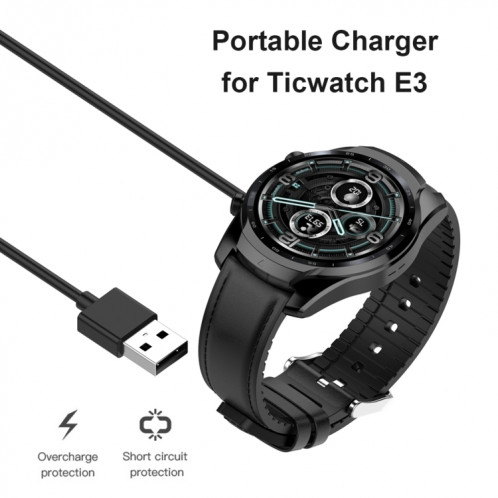 Pour TICWATCH E3 / PRO 3 / PRO 3 LTE Smart Watch Câble de charge, Adaptateur secteur de la station de charge 1M SH7328106-06